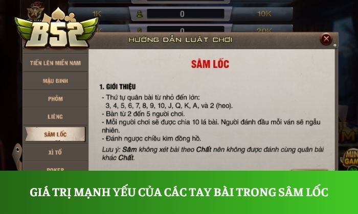 Sâm B52Club: Mẹo chơi hay giúp bạn tự tin săn thưởng 2 Giá trị mạnh yếu của các tay bài trong Sâm Lốc